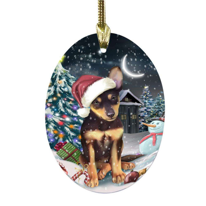 Have a Holly Jolly Christmas Happy Holidays Australian Kelpie Dog Oval Glass Christmas Ornament OGOR48069