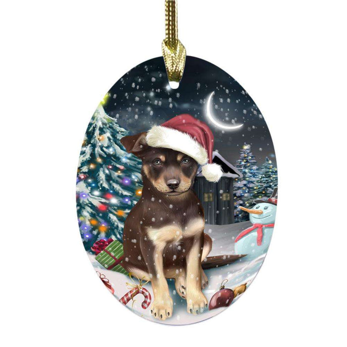 Have a Holly Jolly Christmas Happy Holidays Australian Kelpie Dog Oval Glass Christmas Ornament OGOR48070