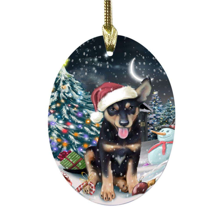 Have a Holly Jolly Christmas Happy Holidays Australian Kelpie Dog Oval Glass Christmas Ornament OGOR48071