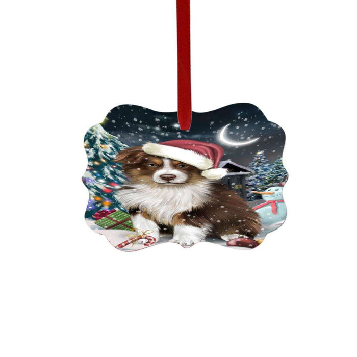 Have a Holly Jolly Christmas Happy Holidays Australian Shepherd Dog Double-Sided Photo Benelux Christmas Ornament LOR48075