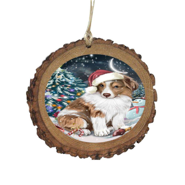 Have a Holly Jolly Christmas Happy Holidays Australian Shepherd Dog Wooden Christmas Ornament WOR48073