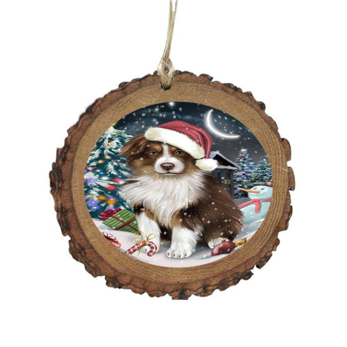 Have a Holly Jolly Christmas Happy Holidays Australian Shepherd Dog Wooden Christmas Ornament WOR48075