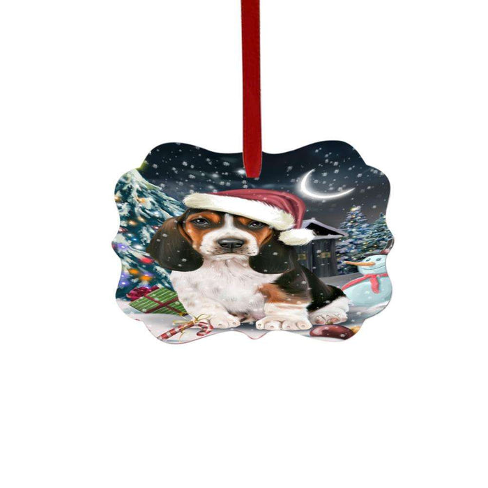 Have a Holly Jolly Christmas Happy Holidays Basset Hound Dog Double-Sided Photo Benelux Christmas Ornament LOR48076