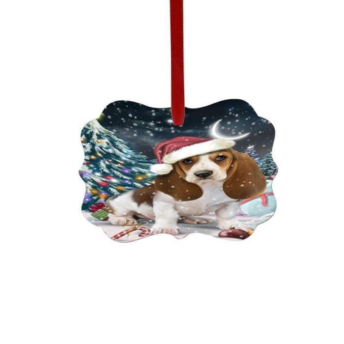 Have a Holly Jolly Christmas Happy Holidays Basset Hound Dog Double-Sided Photo Benelux Christmas Ornament LOR48078