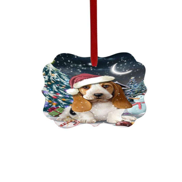 Have a Holly Jolly Christmas Happy Holidays Basset Hound Dog Double-Sided Photo Benelux Christmas Ornament LOR48079