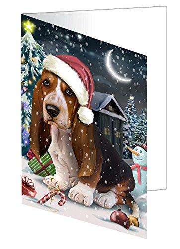 Have a Holly Jolly Christmas Happy Holidays Basset Hound Dog Handmade Artwork Assorted Pets Greeting Cards and Note Cards with Envelopes for All Occasions and Holiday Seasons GCD2350