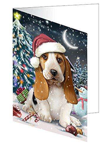 Have a Holly Jolly Christmas Happy Holidays Basset Hound Dog Handmade Artwork Assorted Pets Greeting Cards and Note Cards with Envelopes for All Occasions and Holiday Seasons GCD2360