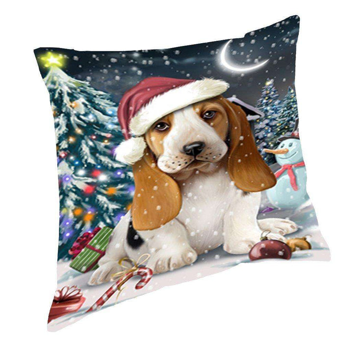 Have a Holly Jolly Christmas Happy Holidays Basset Hound Dog Throw Pillow PIL124