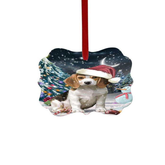 Have a Holly Jolly Christmas Happy Holidays Beagle Dog Double-Sided Photo Benelux Christmas Ornament LOR48083