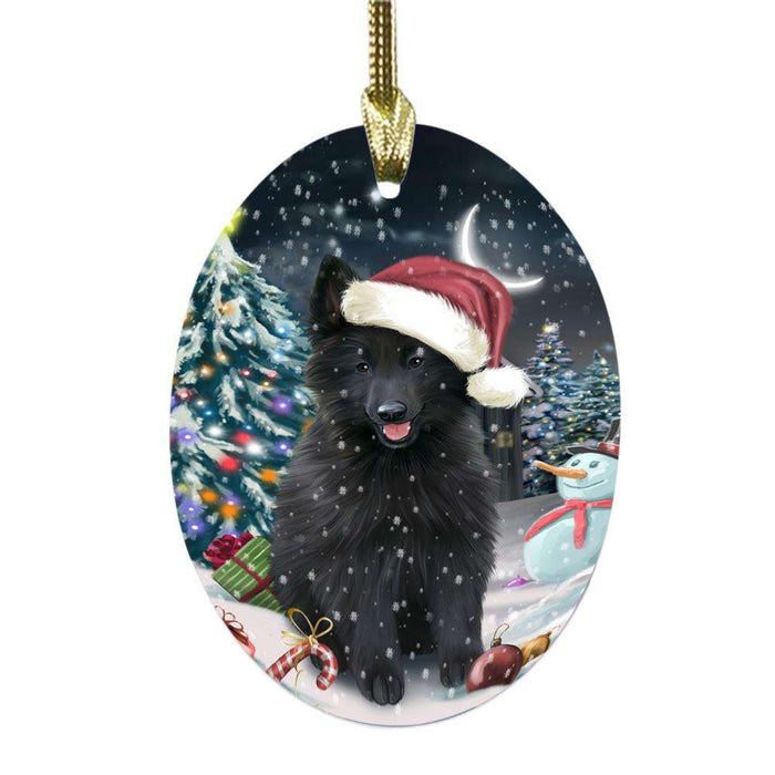 Have a Holly Jolly Christmas Happy Holidays Belgian Shepherd Dog Oval Glass Christmas Ornament OGOR48020