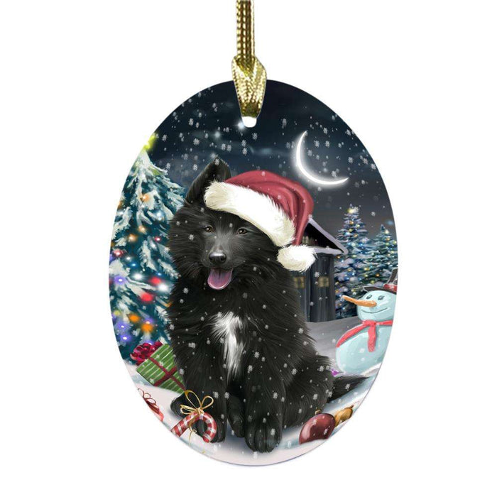 Have a Holly Jolly Christmas Happy Holidays Belgian Shepherd Dog Oval Glass Christmas Ornament OGOR48021
