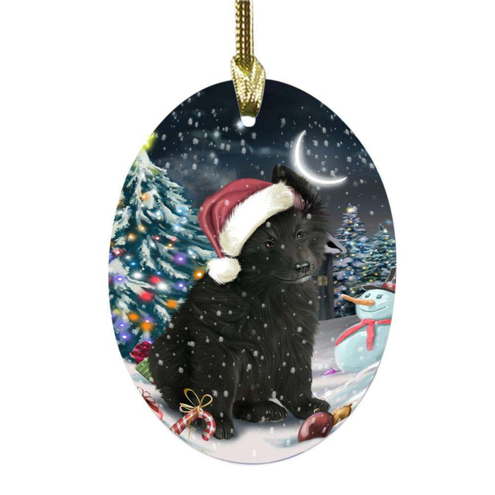 Have a Holly Jolly Christmas Happy Holidays Belgian Shepherd Dog Oval Glass Christmas Ornament OGOR48023