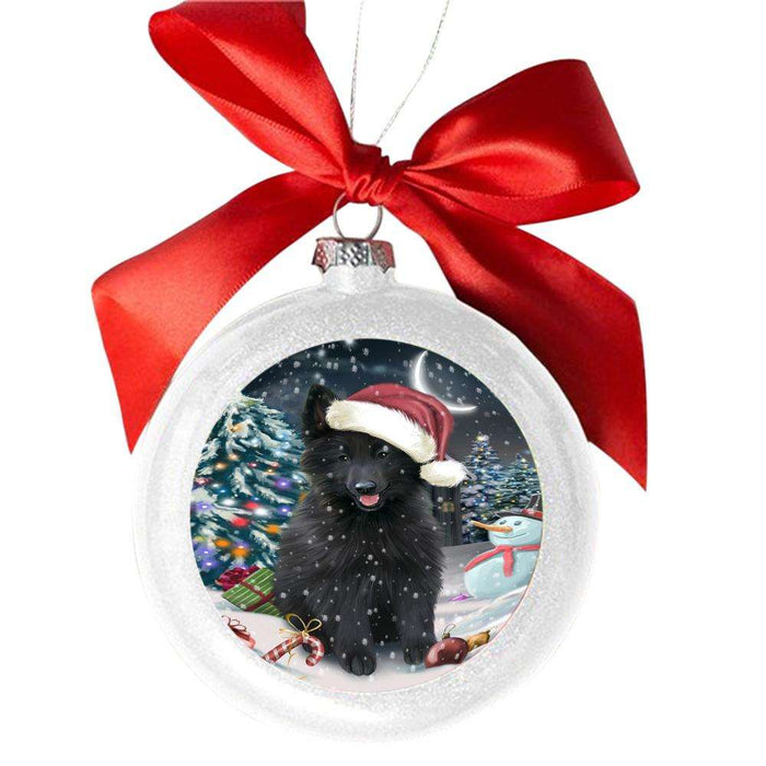 Have a Holly Jolly Christmas Happy Holidays Belgian Shepherd Dog White Round Ball Christmas Ornament WBSOR48020