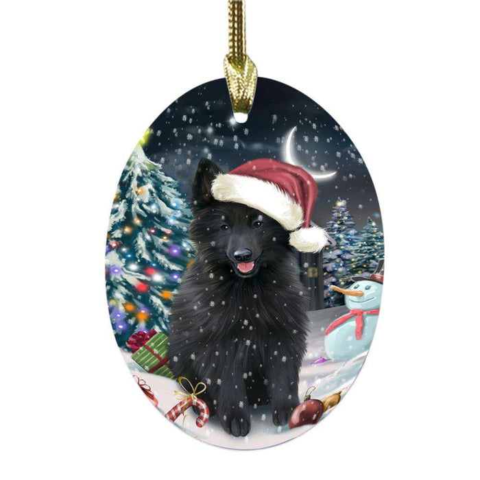 Have a Holly Jolly Christmas Happy Holidays Belgium Stepherd Dog Oval Glass Christmas Ornament OGOR48084