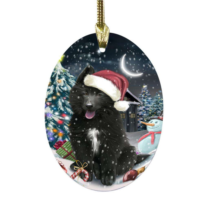 Have a Holly Jolly Christmas Happy Holidays Belgium Stepherd Dog Oval Glass Christmas Ornament OGOR48085