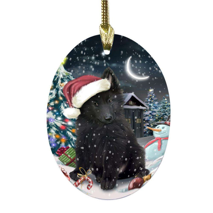 Have a Holly Jolly Christmas Happy Holidays Belgium Stepherd Dog Oval Glass Christmas Ornament OGOR48086