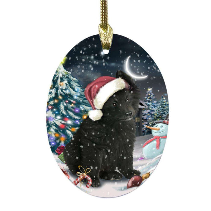 Have a Holly Jolly Christmas Happy Holidays Belgium Stepherd Dog Oval Glass Christmas Ornament OGOR48087