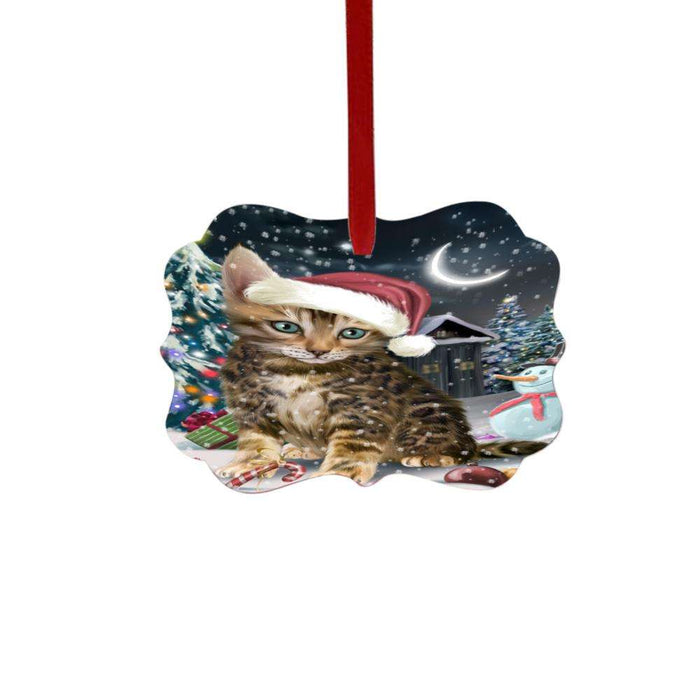 Have a Holly Jolly Christmas Happy Holidays Bengal Cat Double-Sided Photo Benelux Christmas Ornament LOR48024