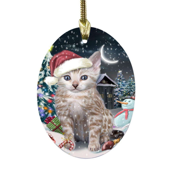 Have a Holly Jolly Christmas Happy Holidays Bengal Cat Oval Glass Christmas Ornament OGOR48027