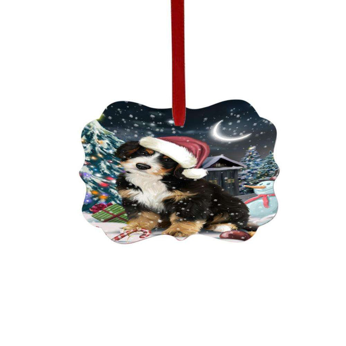 Have a Holly Jolly Christmas Happy Holidays Bernedoodle Dog Double-Sided Photo Benelux Christmas Ornament LOR48088