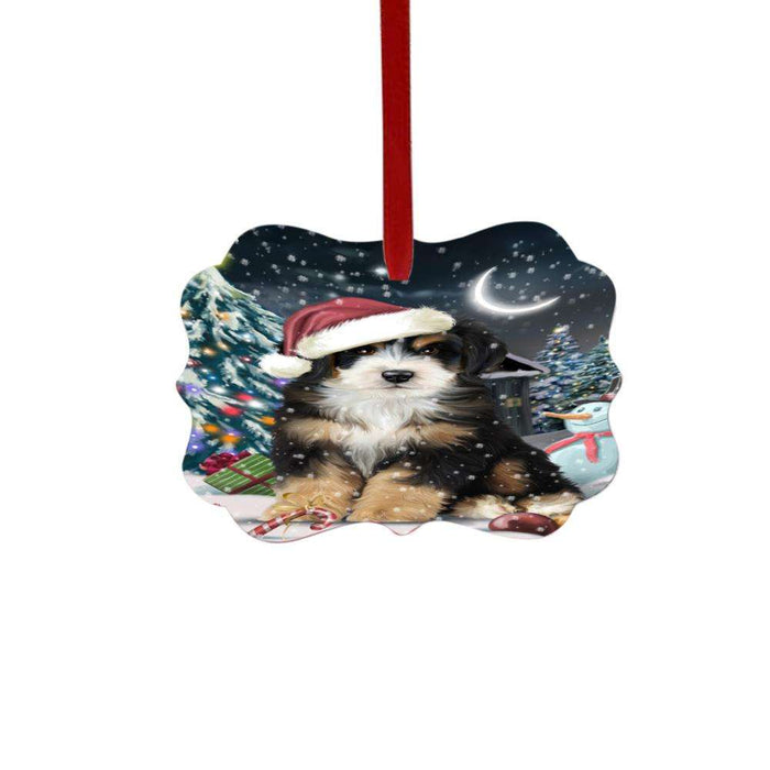 Have a Holly Jolly Christmas Happy Holidays Bernedoodle Dog Double-Sided Photo Benelux Christmas Ornament LOR48089