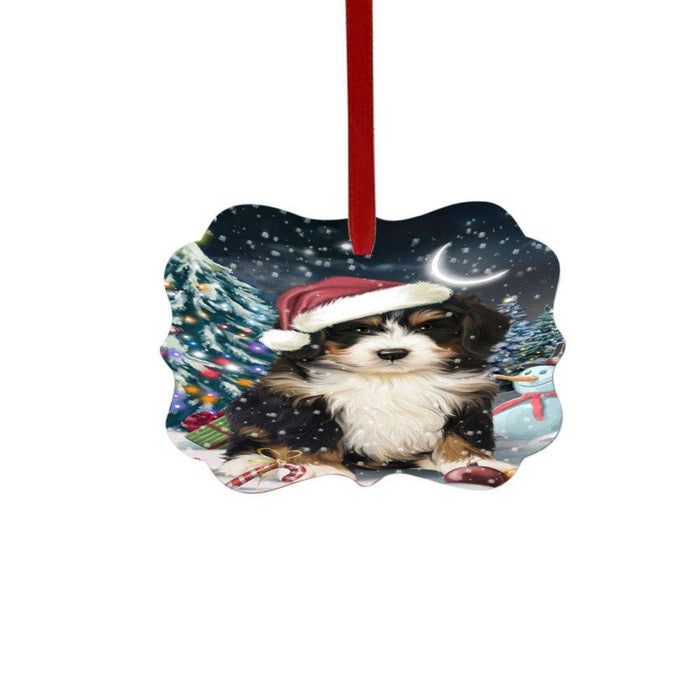 Have a Holly Jolly Christmas Happy Holidays Bernedoodle Dog Double-Sided Photo Benelux Christmas Ornament LOR48090