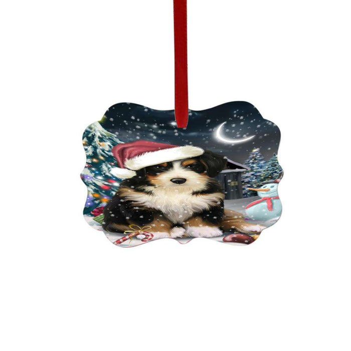 Have a Holly Jolly Christmas Happy Holidays Bernedoodle Dog Double-Sided Photo Benelux Christmas Ornament LOR48091