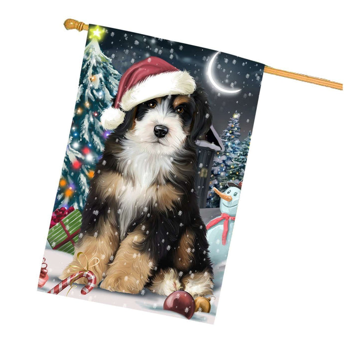 Have a Holly Jolly Christmas Happy Holidays Bernedoodle Dog House Flag HFLG233