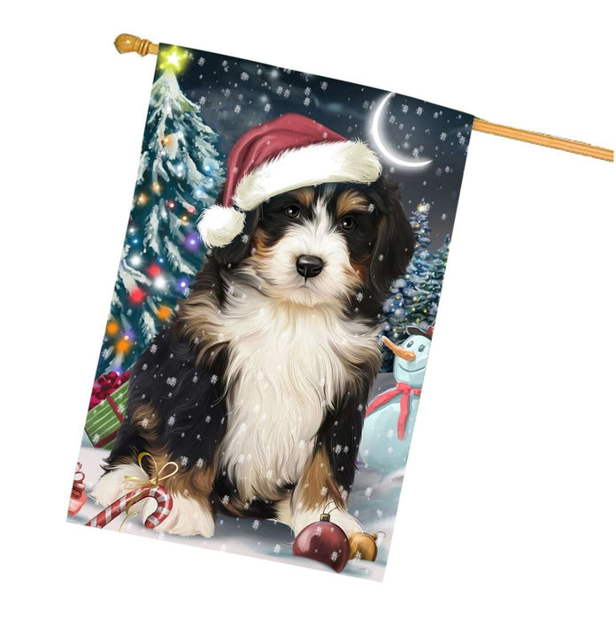 Have a Holly Jolly Christmas Happy Holidays Bernedoodle Dog House Flag HFLG234