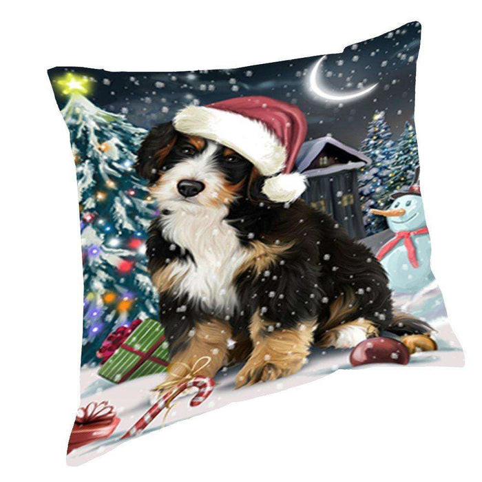 Have a Holly Jolly Christmas Happy Holidays Bernedoodle Dog Throw Pillow PIL144