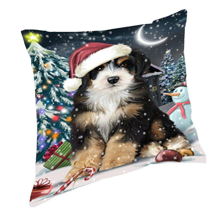 Have a Holly Jolly Christmas Happy Holidays Bernedoodle Dog Throw Pillow PIL148
