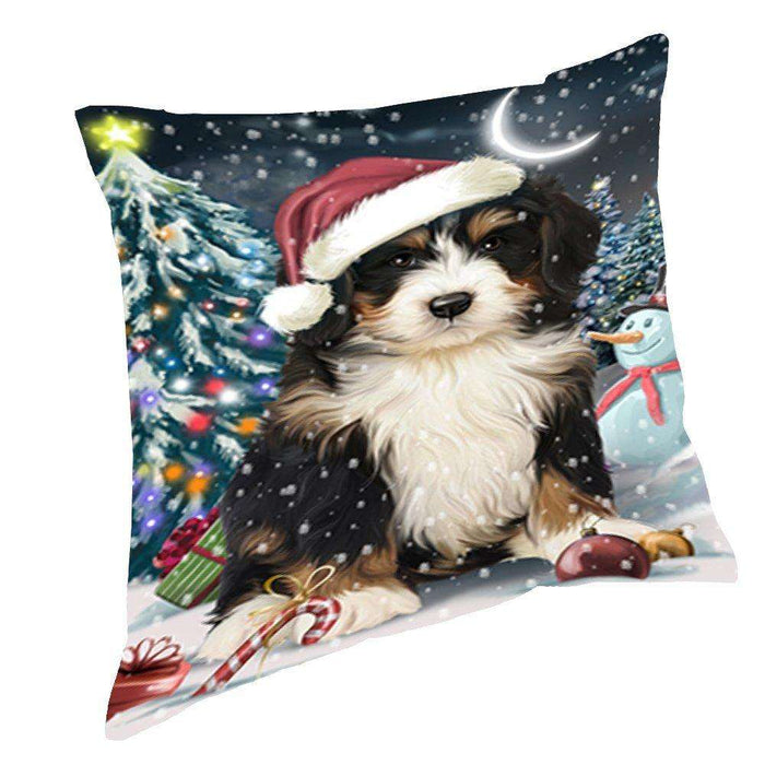 Have a Holly Jolly Christmas Happy Holidays Bernedoodle Dog Throw Pillow PIL152