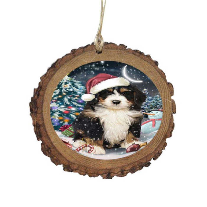 Have a Holly Jolly Christmas Happy Holidays Bernedoodle Dog Wooden Christmas Ornament WOR48090