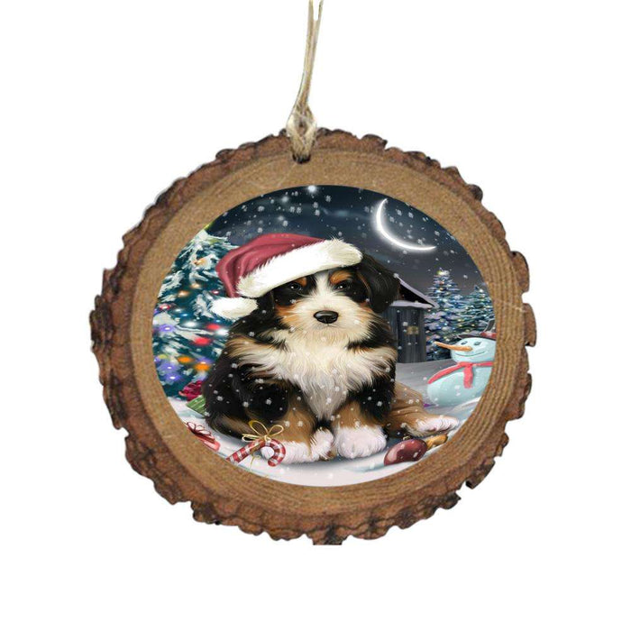 Have a Holly Jolly Christmas Happy Holidays Bernedoodle Dog Wooden Christmas Ornament WOR48091