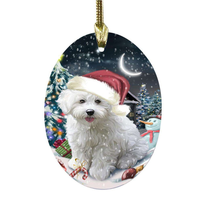 Have a Holly Jolly Christmas Happy Holidays Bichon Frise Dog Oval Glass Christmas Ornament OGOR48092