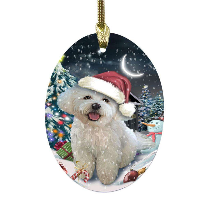 Have a Holly Jolly Christmas Happy Holidays Bichon Frise Dog Oval Glass Christmas Ornament OGOR48094