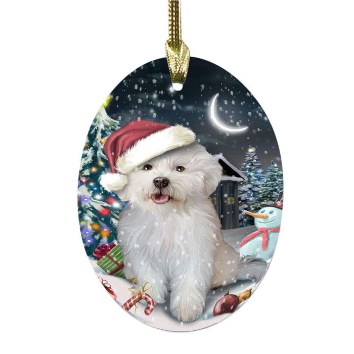 Have a Holly Jolly Christmas Happy Holidays Bichon Frise Dog Oval Glass Christmas Ornament OGOR48095