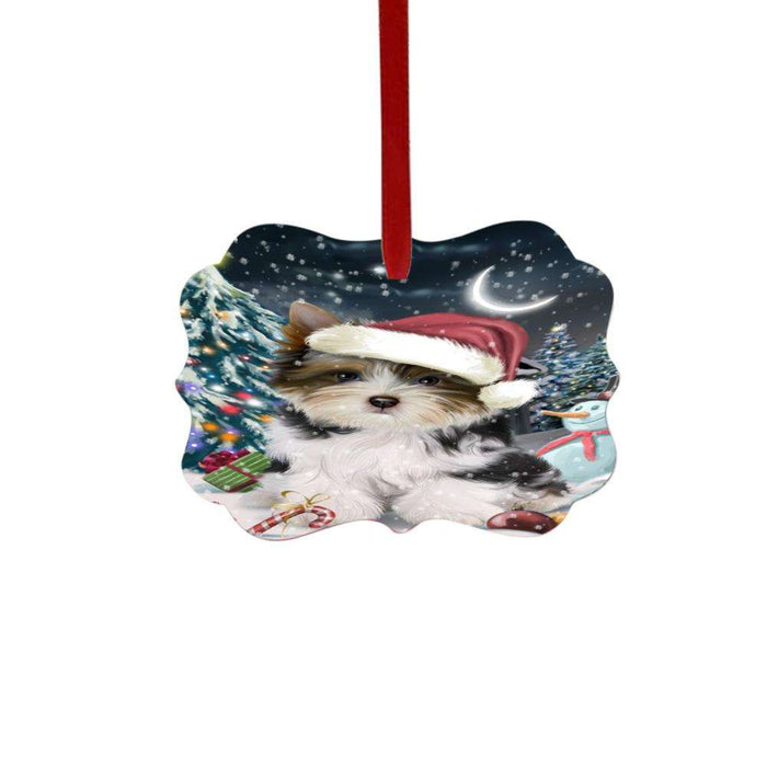 Have a Holly Jolly Christmas Happy Holidays Biewer Dog Double-Sided Photo Benelux Christmas Ornament LOR48032