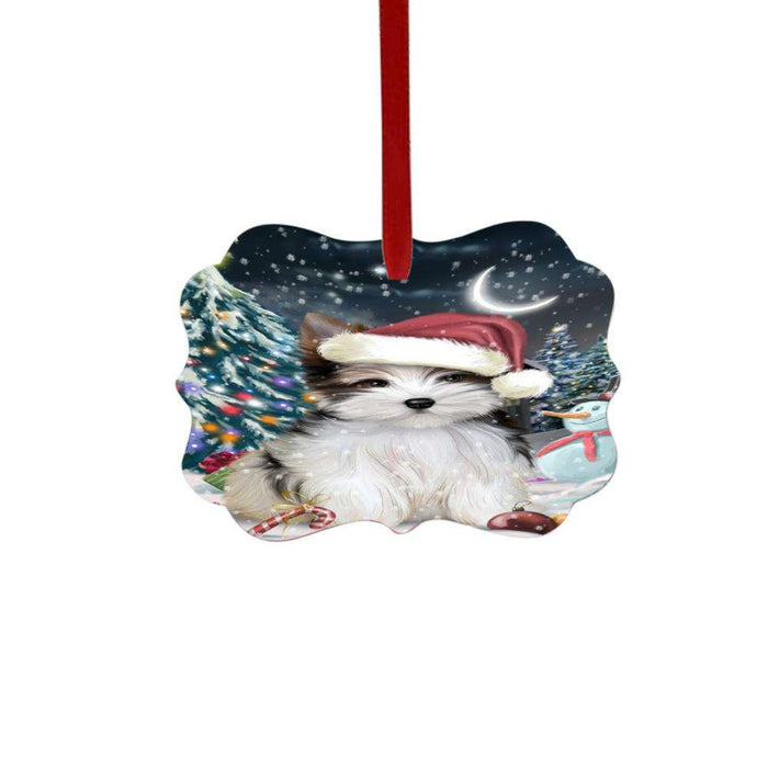 Have a Holly Jolly Christmas Happy Holidays Biewer Dog Double-Sided Photo Benelux Christmas Ornament LOR48033