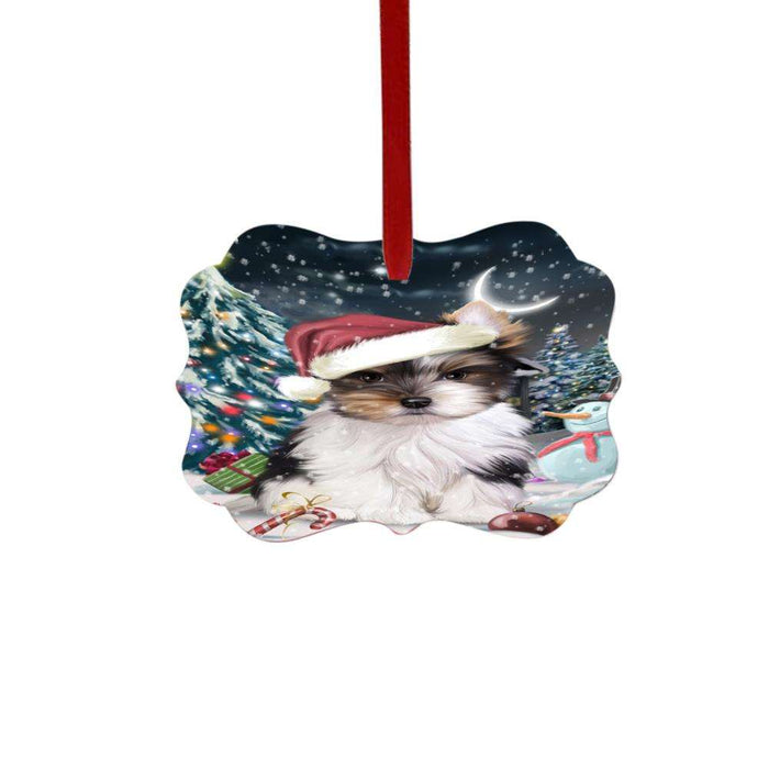 Have a Holly Jolly Christmas Happy Holidays Biewer Dog Double-Sided Photo Benelux Christmas Ornament LOR48034