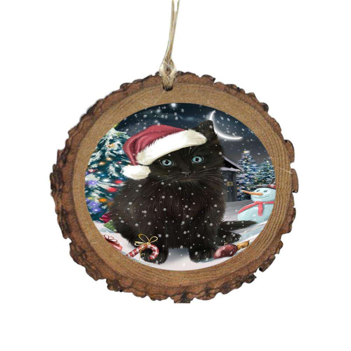 Have a Holly Jolly Christmas Happy Holidays Black Cat Wooden Christmas Ornament WOR48036