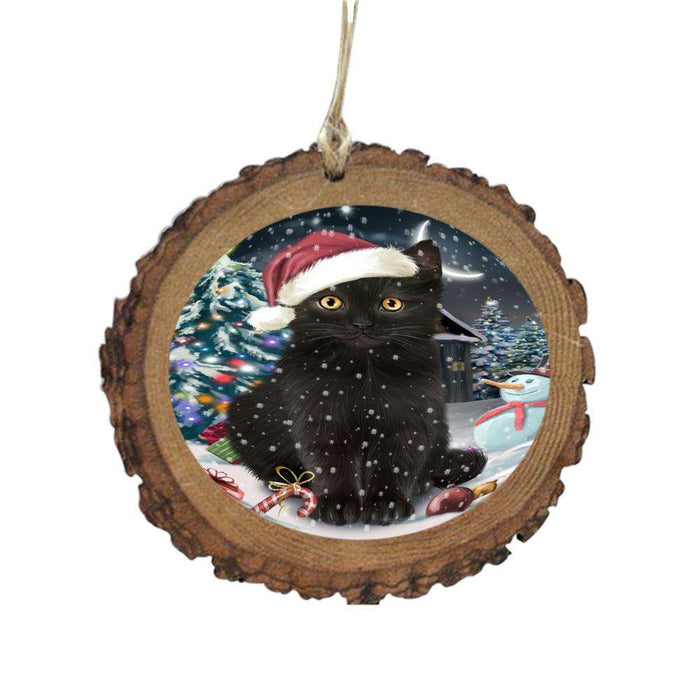 Have a Holly Jolly Christmas Happy Holidays Black Cat Wooden Christmas Ornament WOR48037