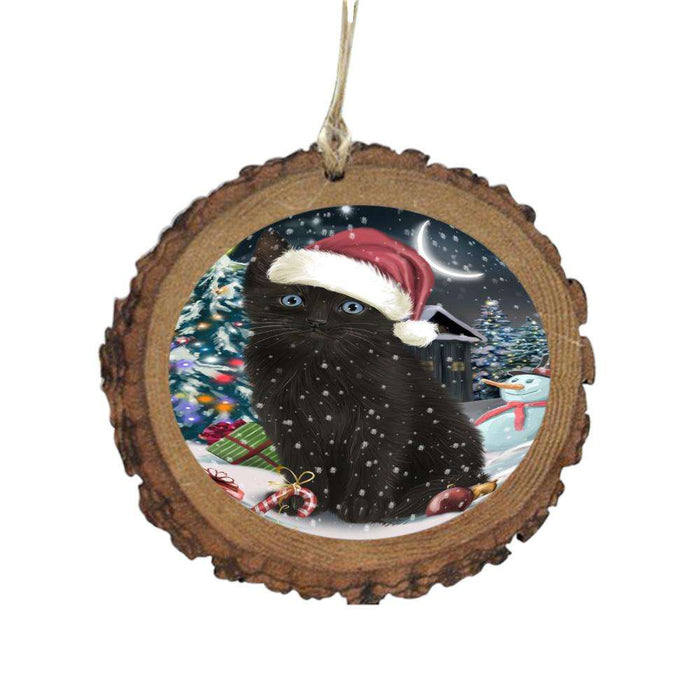 Have a Holly Jolly Christmas Happy Holidays Black Cat Wooden Christmas Ornament WOR48038