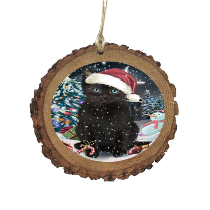 Have a Holly Jolly Christmas Happy Holidays Black Cat Wooden Christmas Ornament WOR48039
