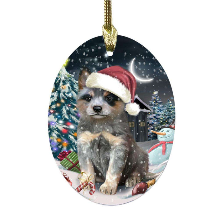 Have a Holly Jolly Christmas Happy Holidays Blue Heeler Dog Oval Glass Christmas Ornament OGOR48040