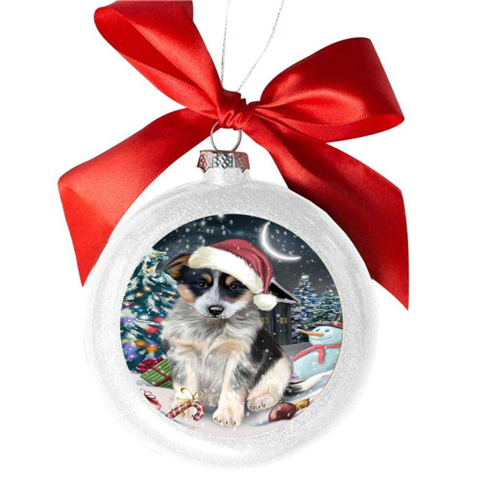 Have a Holly Jolly Christmas Happy Holidays Blue Heeler Dog White Round Ball Christmas Ornament WBSOR48041