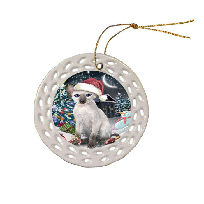 Have a Holly Jolly Christmas Happy Holidays Blue Point Siamese Cat Ceramic Doily Ornament DPOR54237