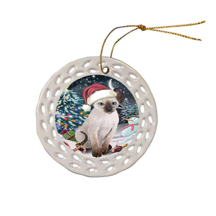 Have a Holly Jolly Christmas Happy Holidays Blue Point Siamese Cat Ceramic Doily Ornament DPOR54238