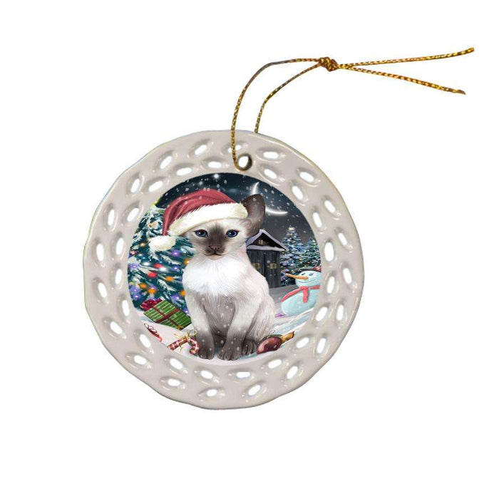 Have a Holly Jolly Christmas Happy Holidays Blue Point Siamese Cat Ceramic Doily Ornament DPOR54239