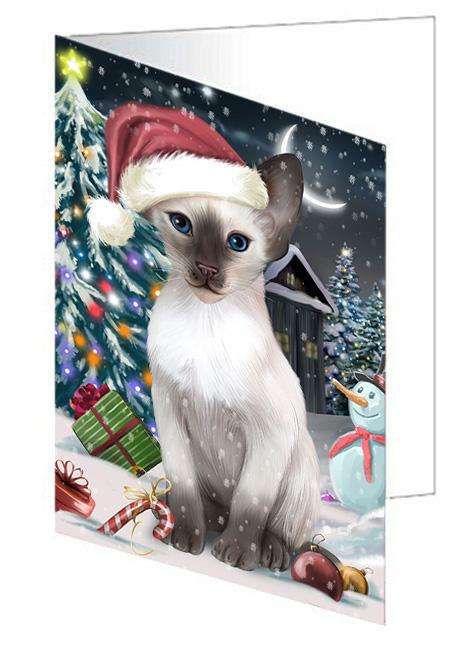 Have a Holly Jolly Christmas Happy Holidays Blue Point Siamese Cat Handmade Artwork Assorted Pets Greeting Cards and Note Cards with Envelopes for All Occasions and Holiday Seasons GCD66746